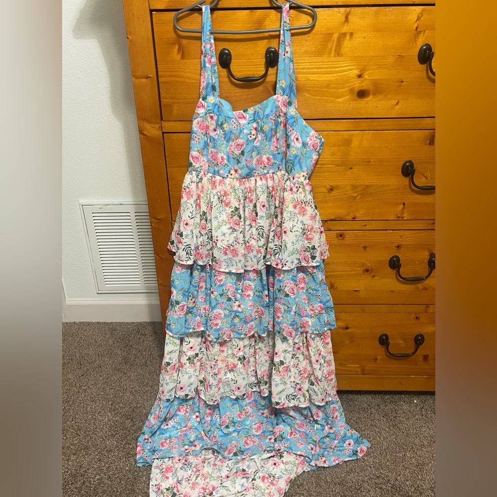 Floral Colorblock Tiered Maxi Dress